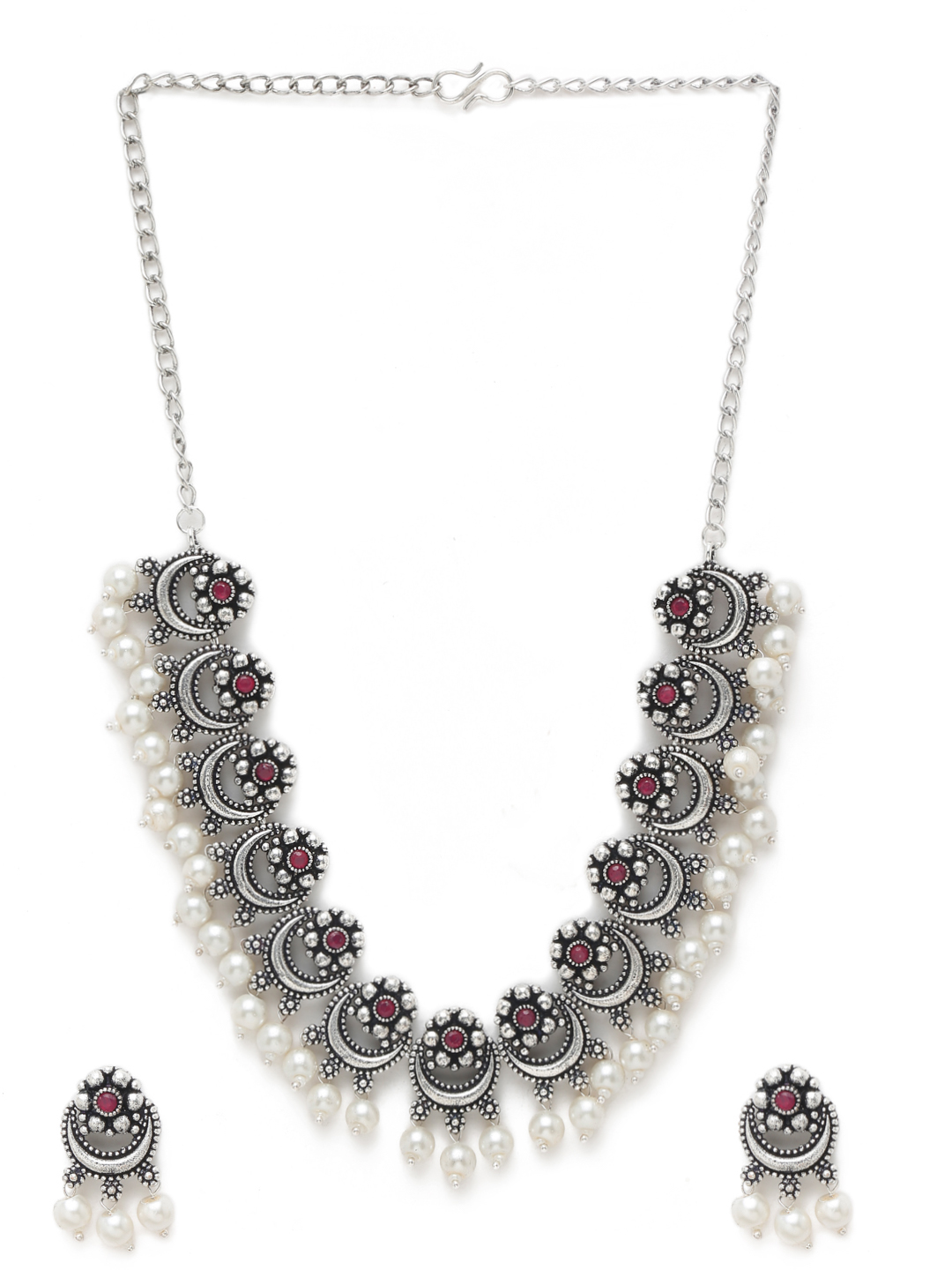 YouBella Jewellery Oxidised Silver Necklace Jewellery Set with Earrings for Girls and Women (Silver) (YBNK_50526)